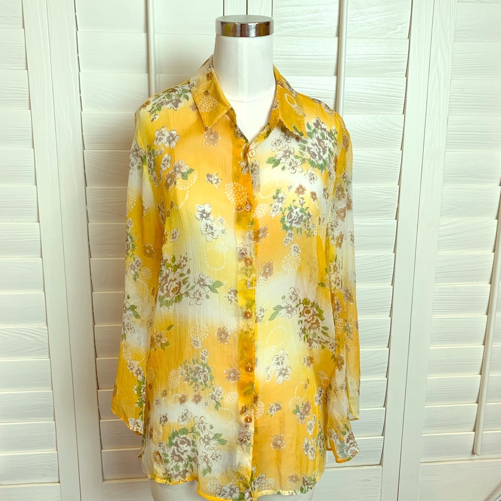 Kiko Bay 100% silk sheer floral blouse